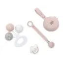 SET 4 PCS SILICONA CHUPETERO+PORTA+CHUPETE+SONAJERO SET58 ROSA INTERBABY