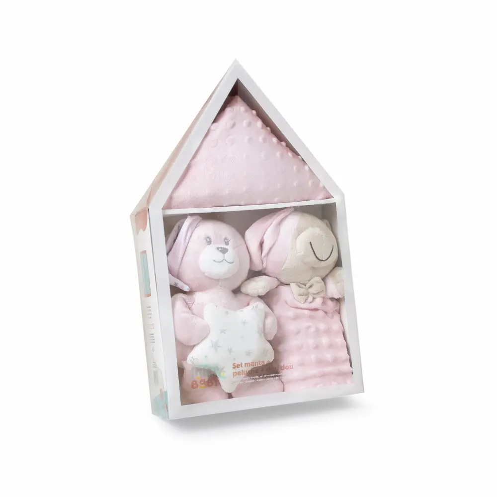 SET 3 PCS CASITA(PELUCHE+MANTA+DOU DOU) ROSA INTERBABY