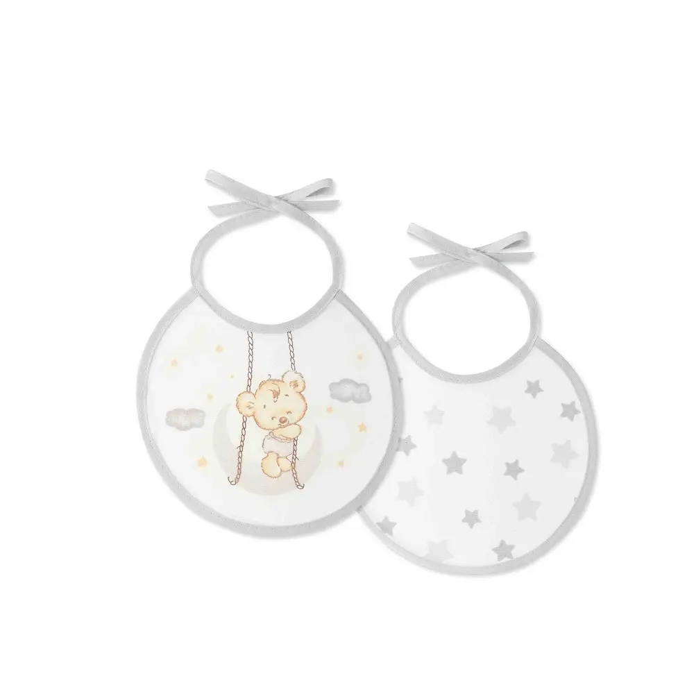 PACK 2 BABEROS OSITO LUNA ESTRELLAS 20X20 GRIS INTERBABY