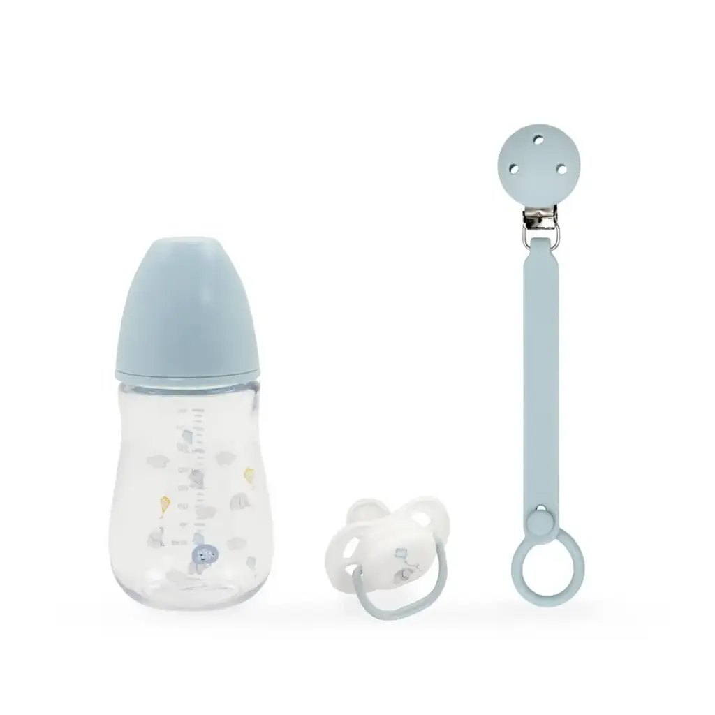 SET 3 PCS SILICONA CHUPETERO+CHUPETE+BIBERON SET-59 AZUL INTERBABY