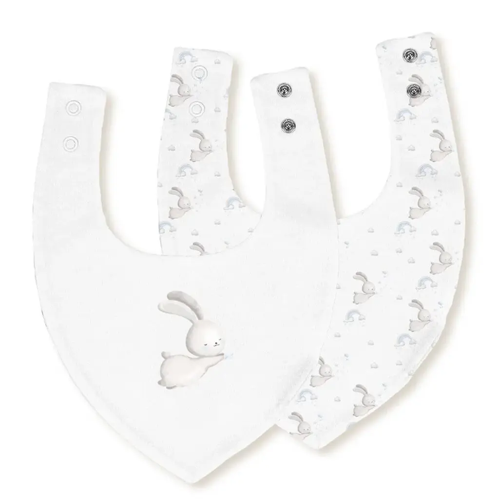 PACK 2 BABEROS BANDANA 343 20X30 CONEJITO ESTRELLA BCO/AZUL INTERBABY