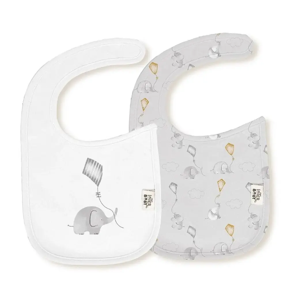PACK 2 BABEROS 342 20X30 ELEFANTE COMETA BCO/GRIS INTERBABY