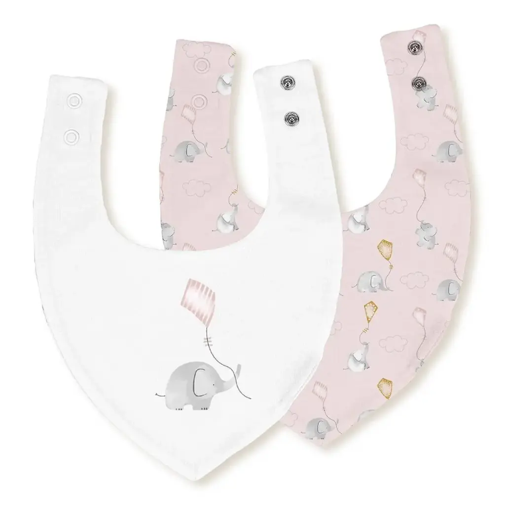 PACK 2 BABEROS BANDANA 341 20X30 CMS MOD ELEFANTE COMETA BCO/ROSA INTERBABY