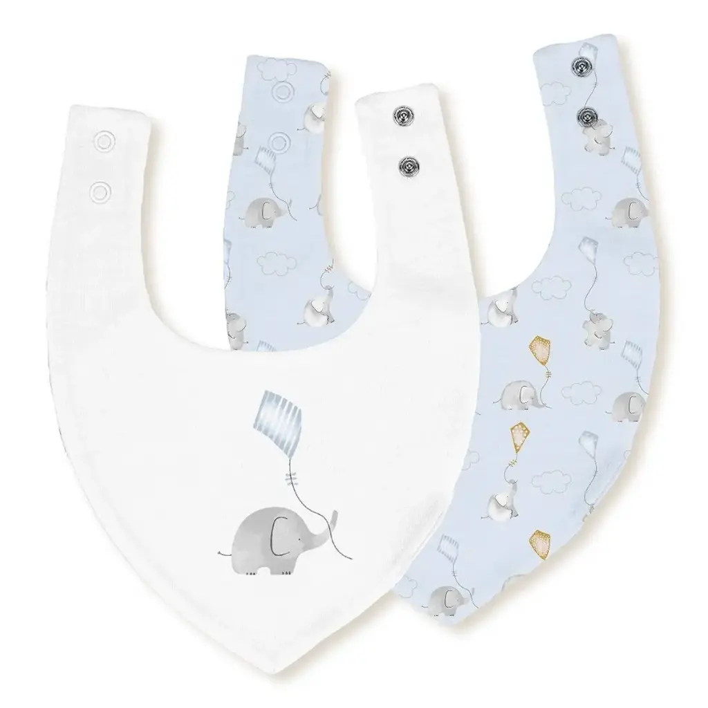 PACK 2 BABEROS BANDANA 341 20X30 CMS MOD ELEFANTE COMETA BCO/AZUL INTERBABY