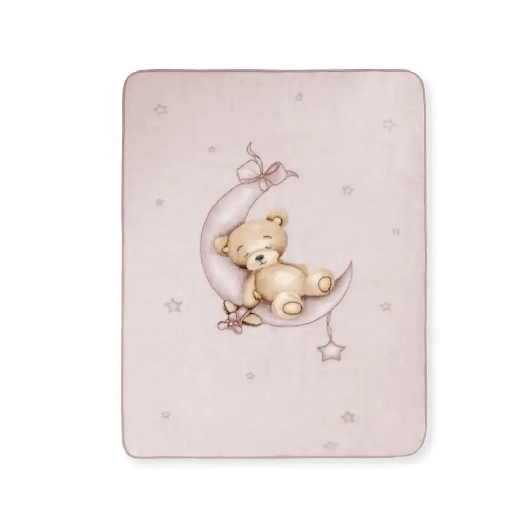 MANTA RACHEL ESTAMPADA OSO LUNA ESTRELLAS 110X140 ROSA INTERBABY