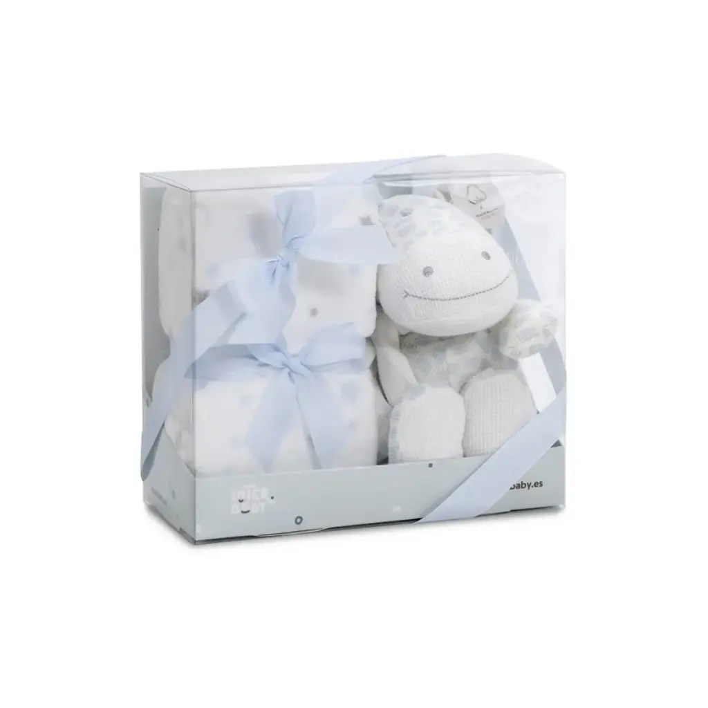 SET PELUCHE CROCHET JIRAFA+MANTA ESTRELLA AZUL INTERBABY