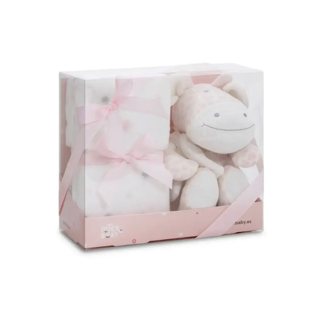 SET PELUCHE CROCHET JIRAFA+MANTA ESTRELLA ROSA INTERBABY