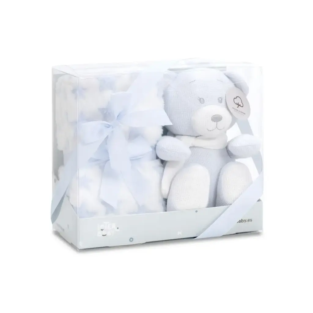 SET PELUCHE CROCHET OSO+MANTA ESTRELLA AZUL INTERBABY