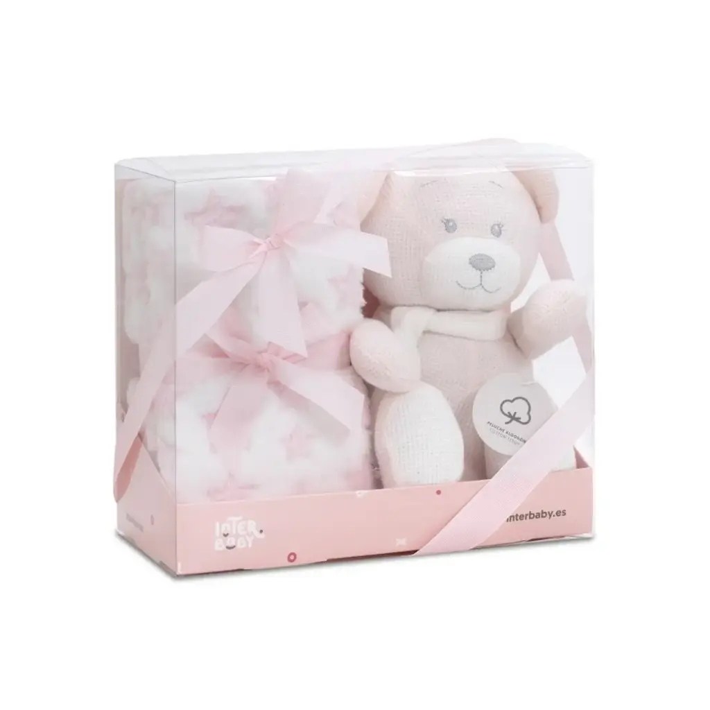 SET PELUCHE CROCHET OSO+MANTA ESTRELLA ROSA INTERBABY