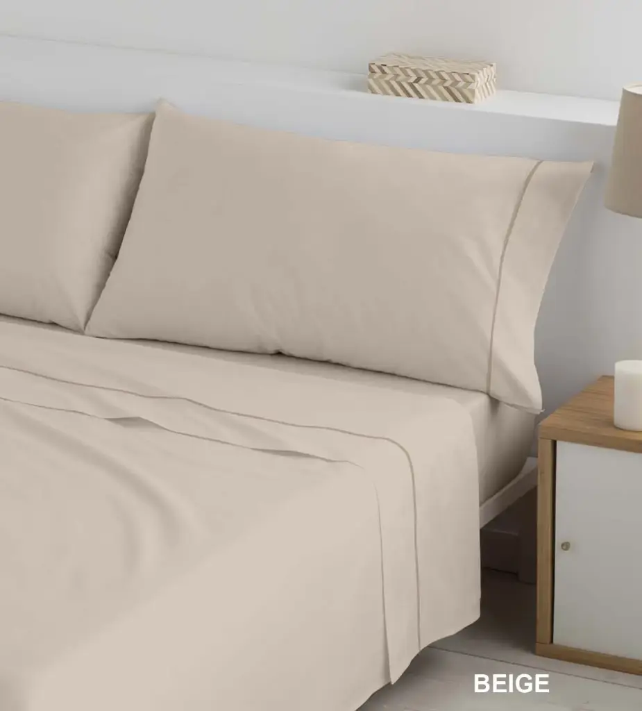 JUEGO DE SABANAS TELA LISO BASIC BEIGE POLO POLO