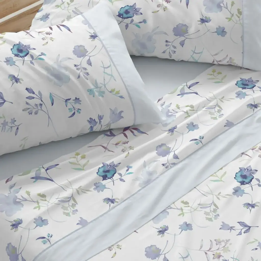 JUEGO DE SABANAS TELA 144 AZUL BURRITO BLANCO 