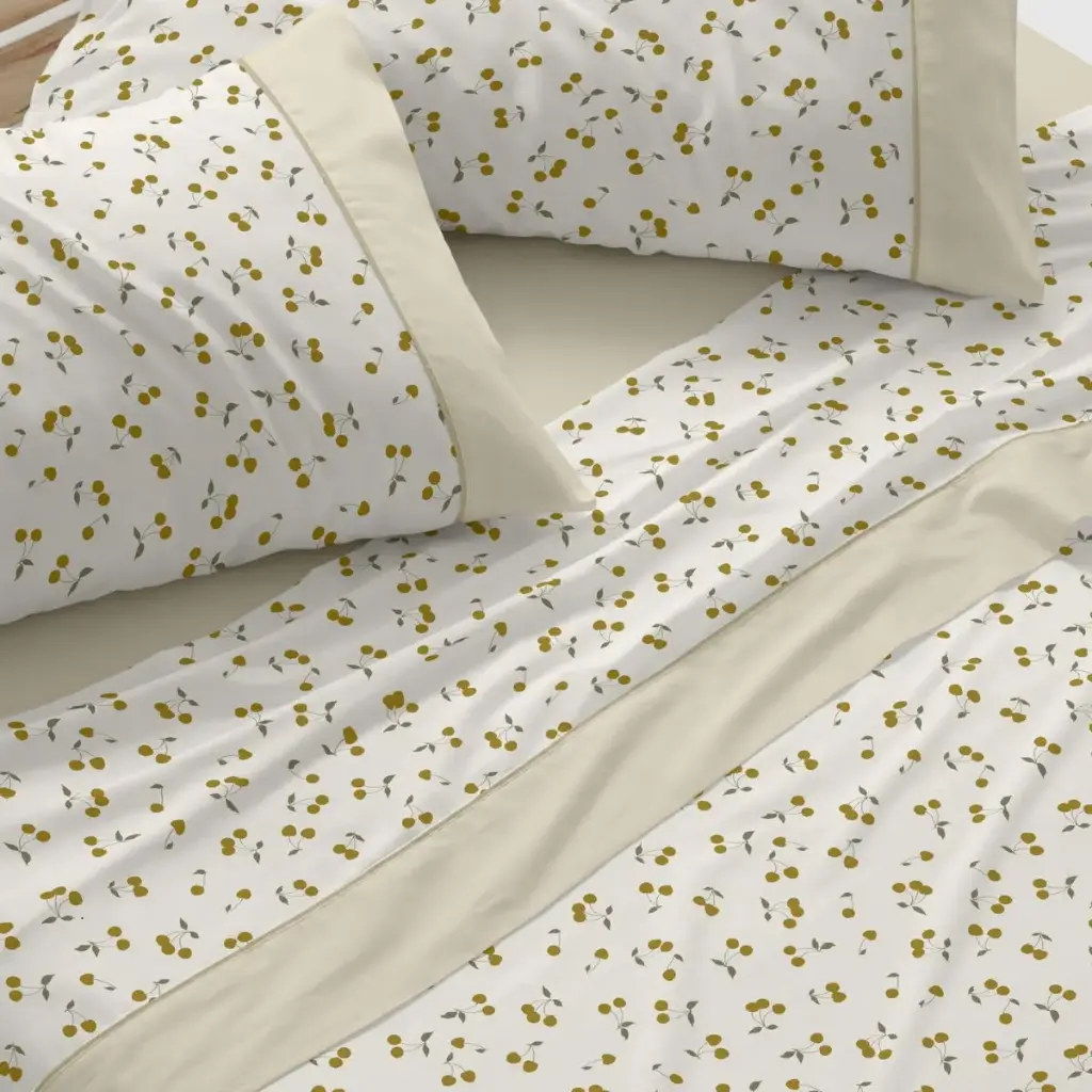 JUEGO DE SABANAS TELA 546 MOSTAZA BURRITO BLANCO