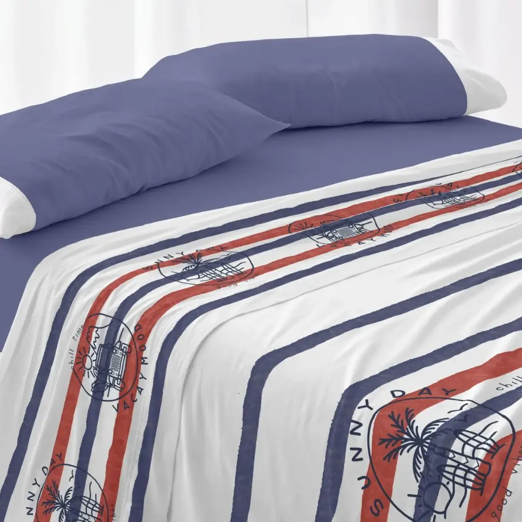 JUEGO DE SABANAS TELA 147 AZUL BURRITO BLANCO