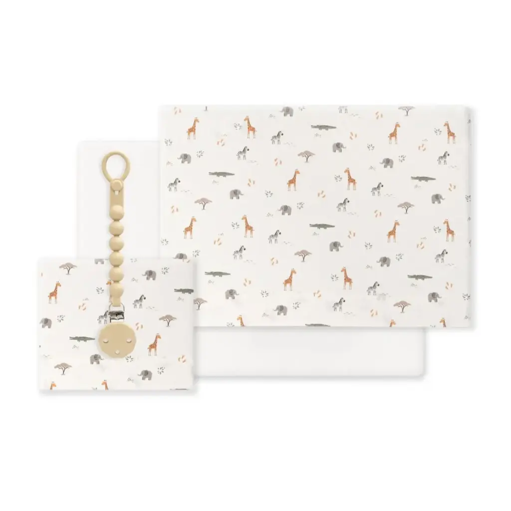 TRIPTICO CUNA TELA SAVANNA ESTAMPADO+ BROCHE BEIG INTERBABY