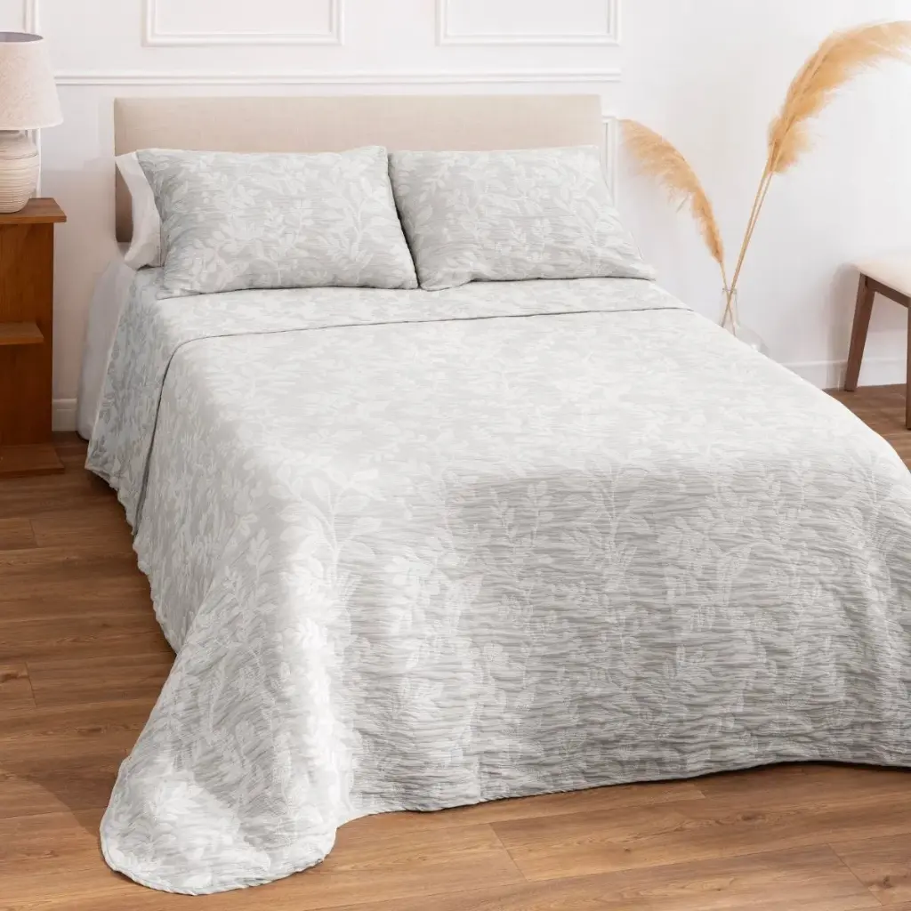 COLCHA JACQUARD INDIANA GRIS DON ALGODON