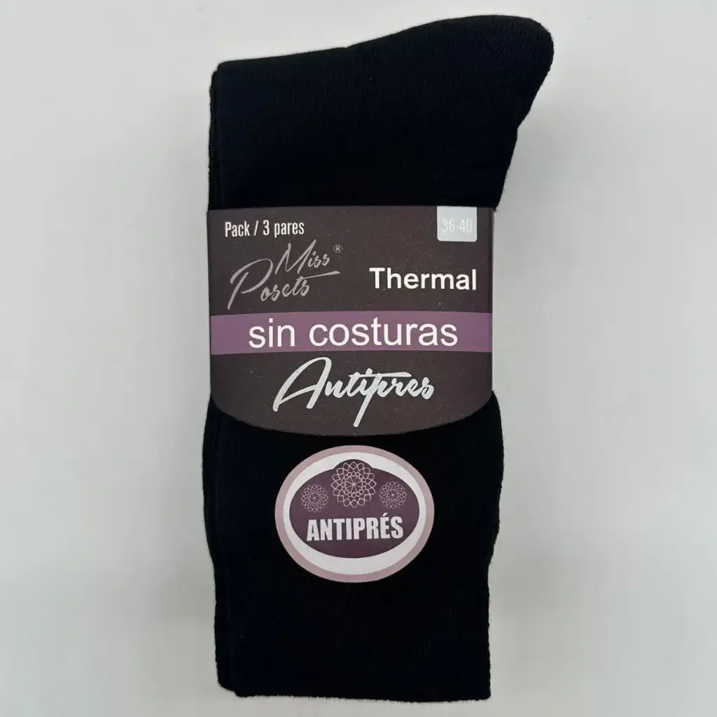 PACK 12 CALCETINES TERMAL ANTIPRES MUJER 3491 NEGRO POSETS