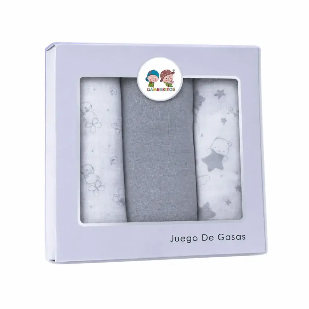PACK 3 GASAS ESTAMPADAS 70X70 10812 GRIS GAMBERRITOS
