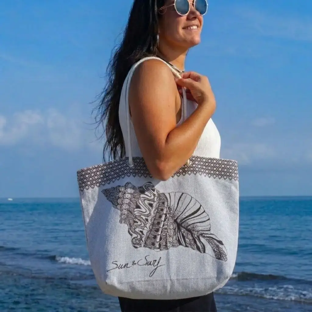 BOLSO PLAYA ESTAMPADO CARACOLA 07721 50X35X14 GRIS SUN & SURF