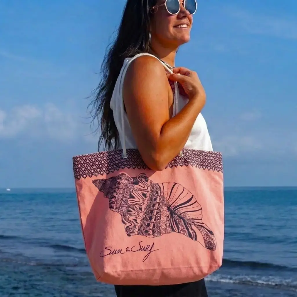 BOLSO PLAYA ESTAMPADO CARACOLA 07721 50X35X14 CORAL SUN & SURF