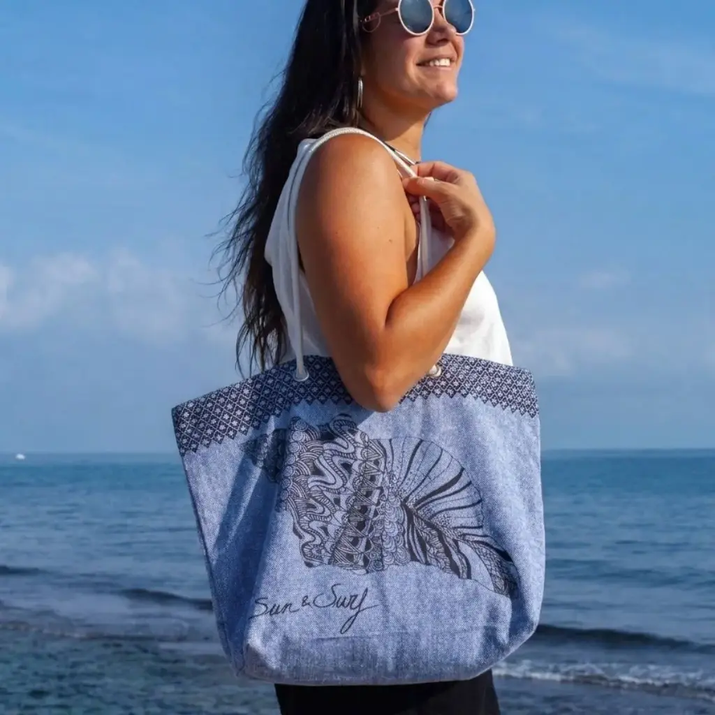 BOLSO PLAYA ESTAMPADO CARACOLA 07721 50X35X14 MARINO SUN & SURF