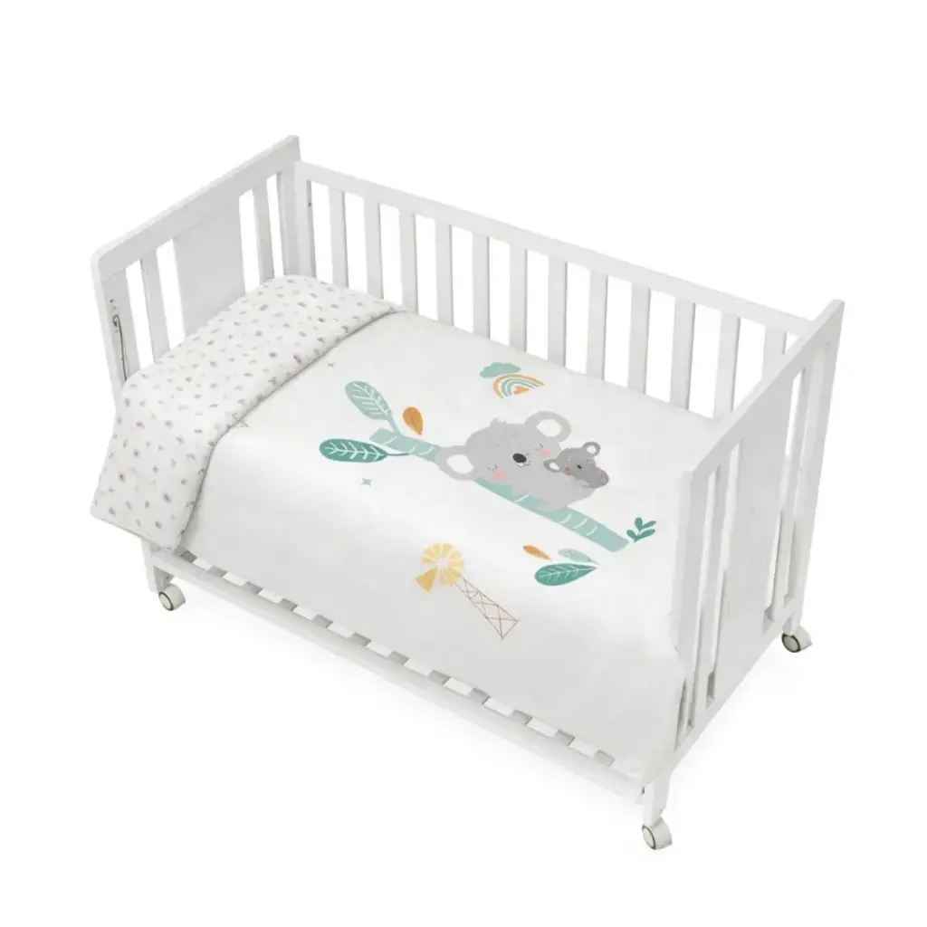 FUNDA NORDICA REVERSIBLE DESENFUNDABLE CON RELLENO+CHICHONERA MOD. GRANJA KOALA VERDE INTERBABY