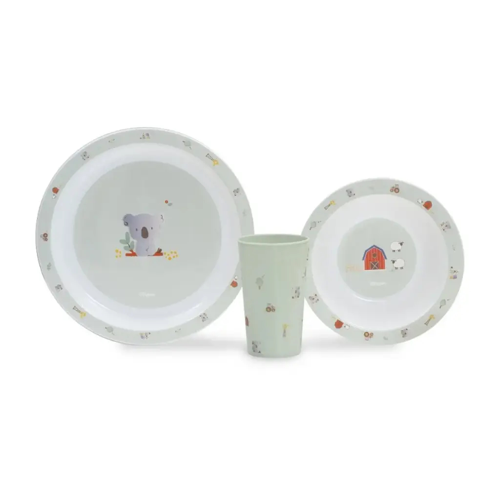 SET VAJILLA 3 PIEZAS MODELO GRANJA KOALA VERDE INTERBABY