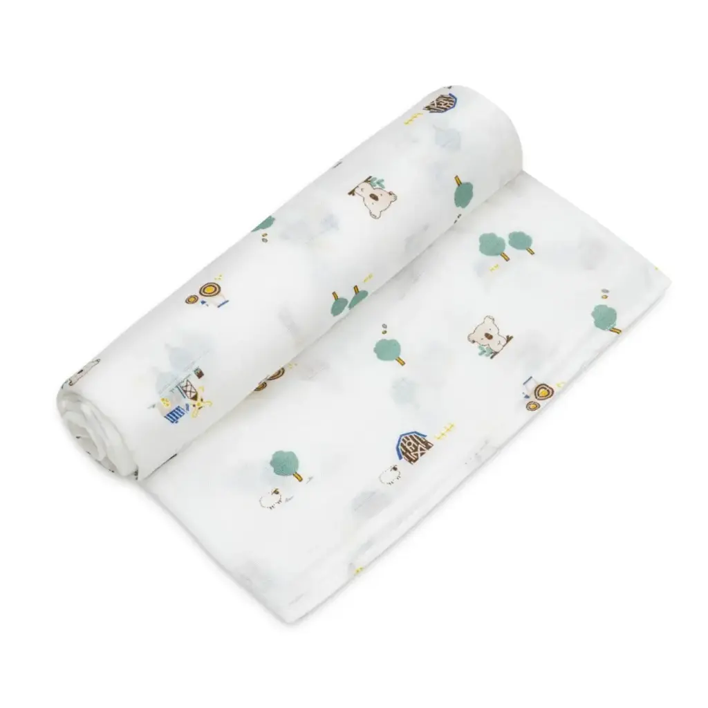 MUSELINA 120 x 120 MODELO GRANJA KOALA BLANCO INTERBABY
