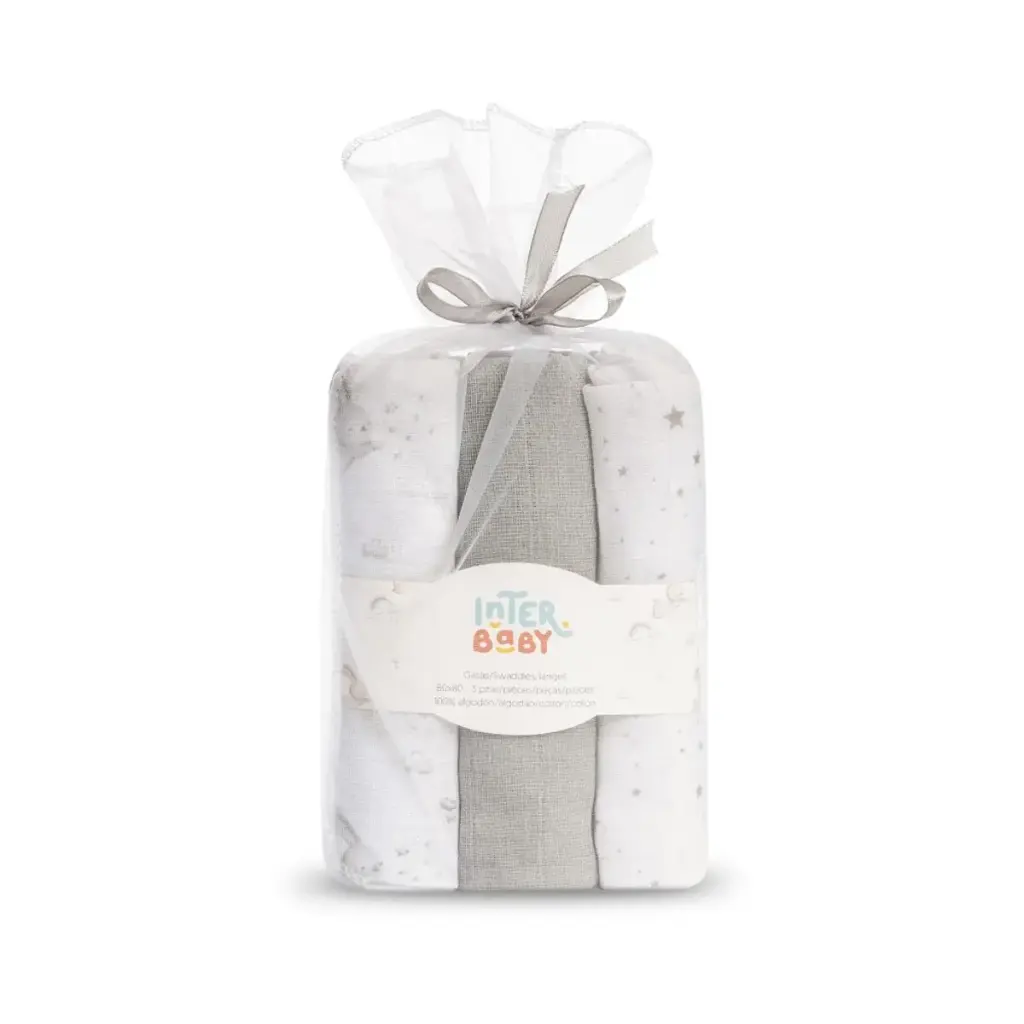 GASAS 80X80 PACK3 MODELO CONEJITOS ESTRELLAS GRIS INTERBABY