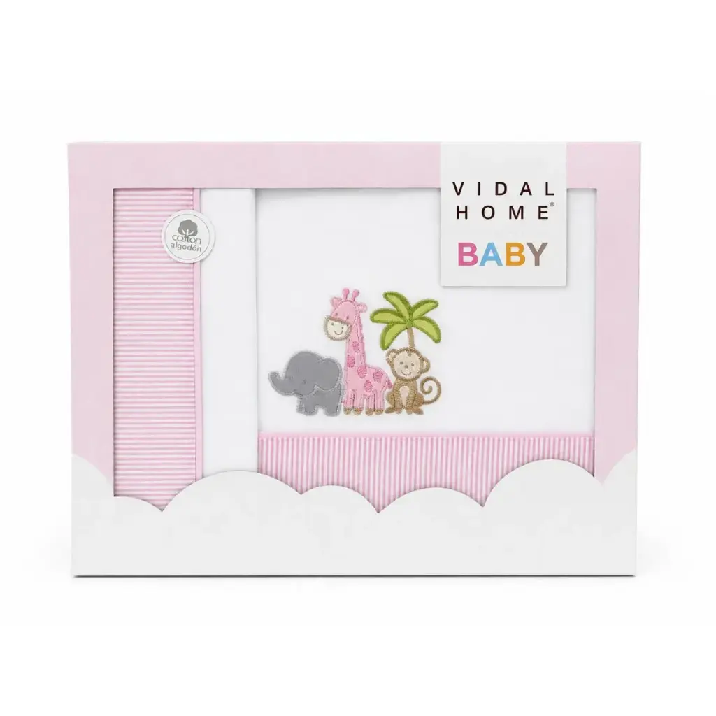 JUEGO DE SABANAS TELA 11054 BLANCO/ROSA VIDAL HOME BABY