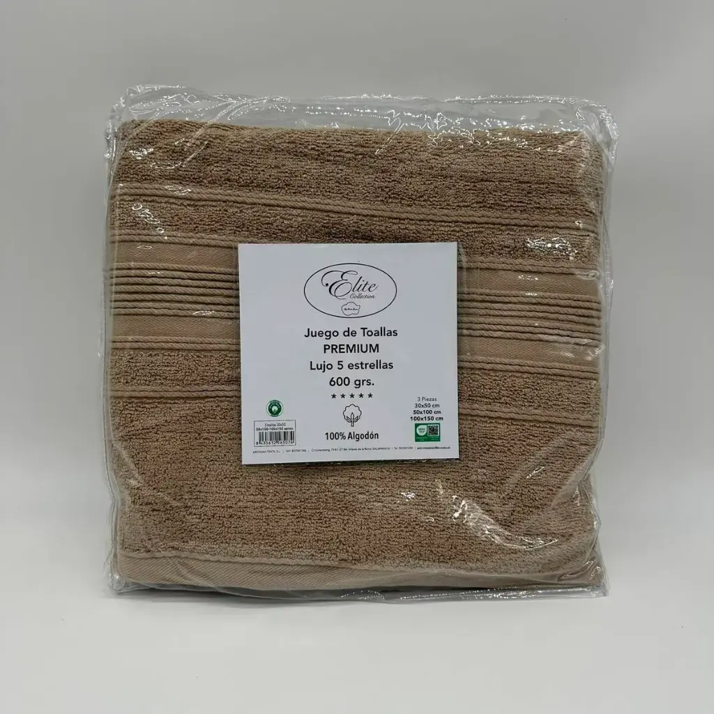 JUEGO DE TOALLAS 3 PZ 600 GR TAUPE ELITE COLLECTION