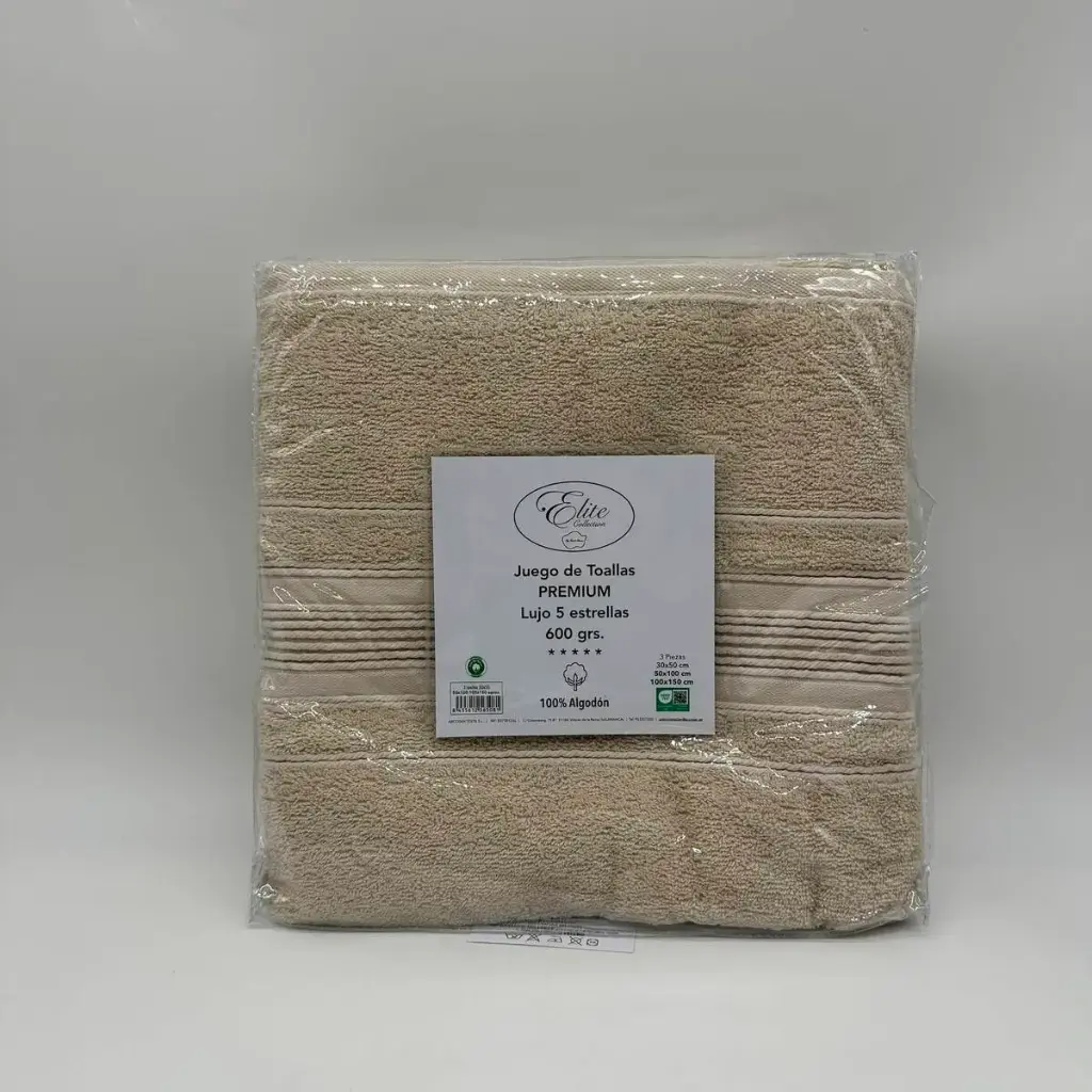 JUEGO DE TOALLAS 3 PZ 600 GR MARFIL ELITE COLLECTION 