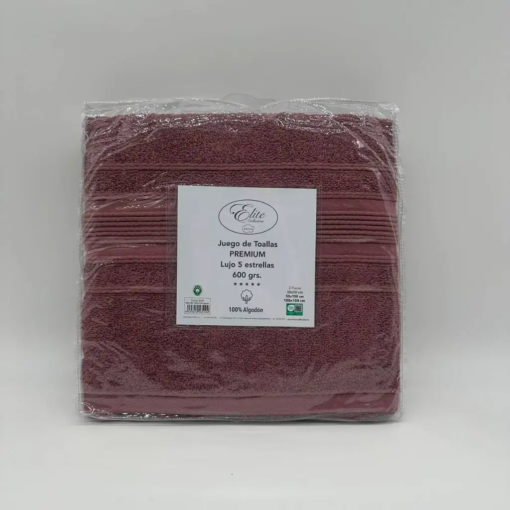 JUEGO DE TOALLAS 3 PZ 600 GR VINO ELITE COLLECTION   