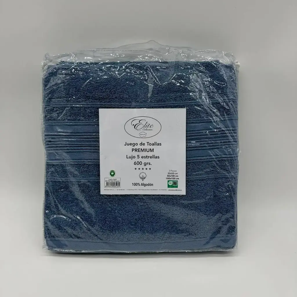 JUEGO DE TOALLAS 3 PZ 600 GR AZUL ELITE COLLECTION      