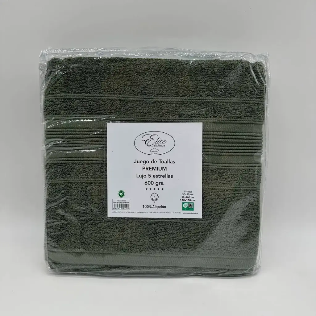 JUEGO DE TOALLAS 3 PZ 600 GR VERDE ELITE COLLECTION       