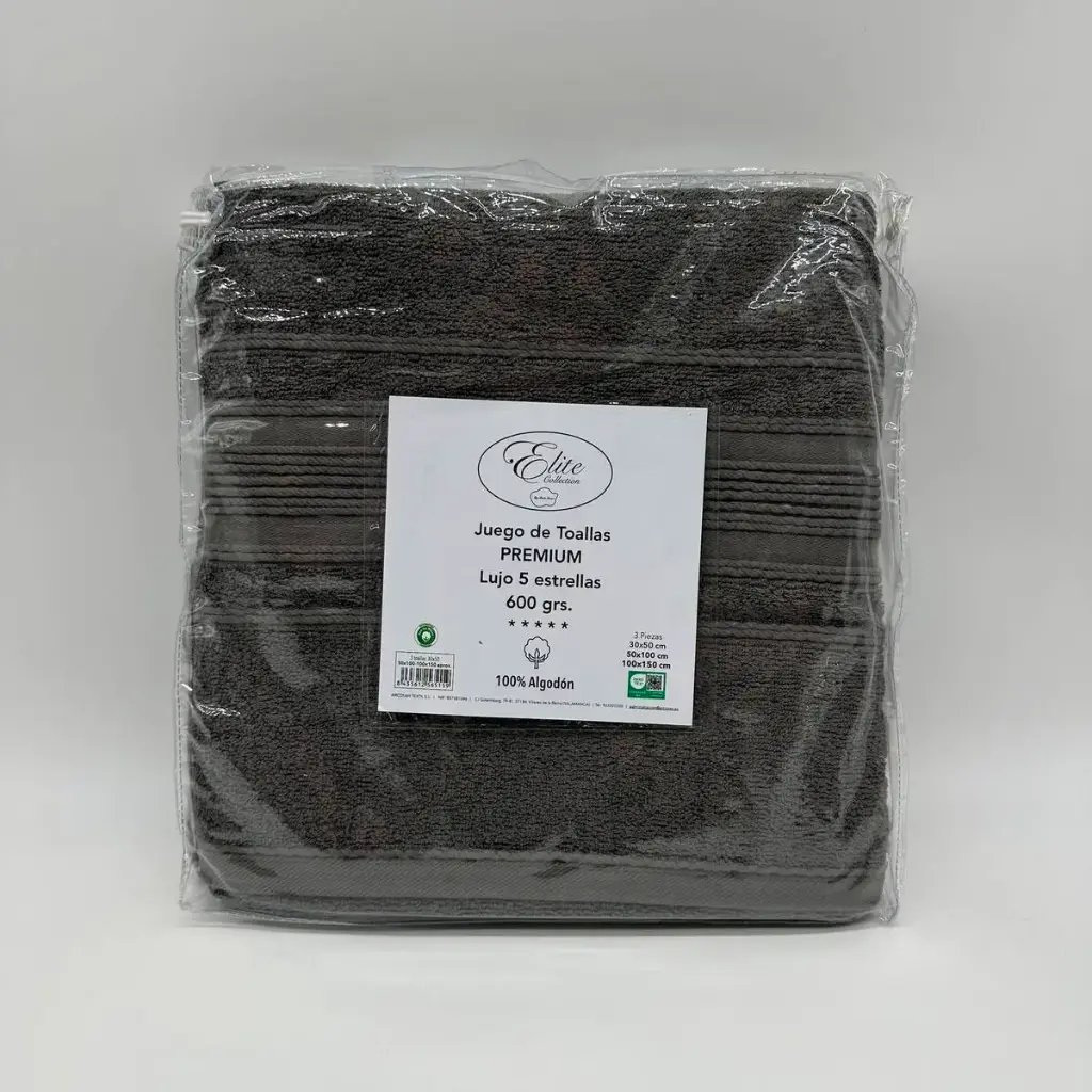 JUEGO DE TOALLAS 3 PZ 600 GR ANTRACITA ELITE COLLECTION        