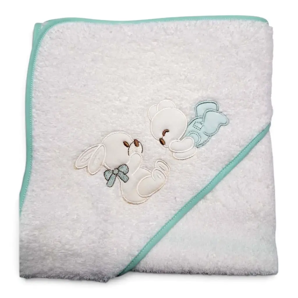 CAPA DE BAÑO OSITO BCO/VERDE 100X100 BEBEGIRO