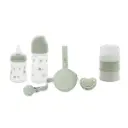 SET 6 PIEZAS BIBERONES+PORTACHUPETES+BROCHE+CHUPETE+DOSIFICADOR MODELO GRANJA KOALA VERDE INTERBABY