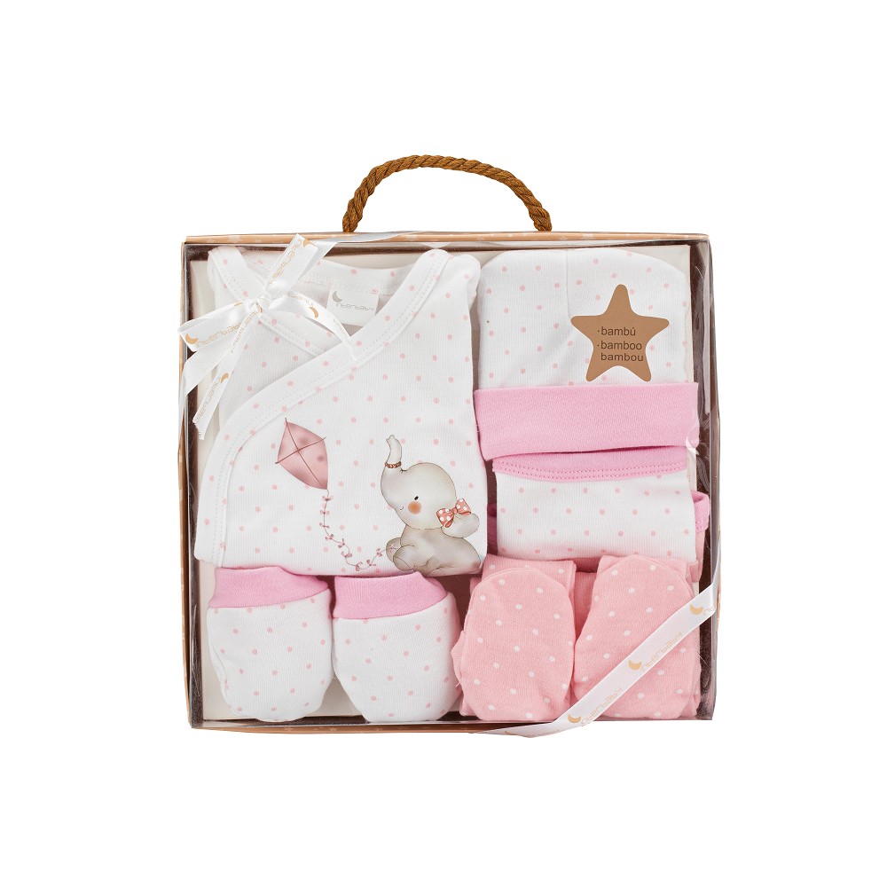 SET REGALO 5 PCS 100%ALG  T 0-6M ELEFANTITO ROSA INTERBABY
