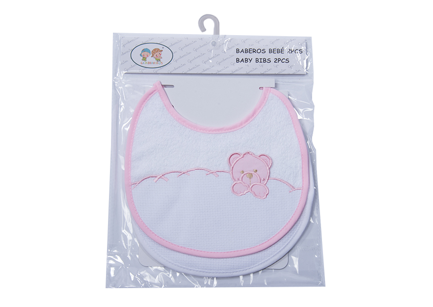 PACK 2 BABEROS PARA BORDAR 9802 BLANCO-ROSA GAMBERRITOS