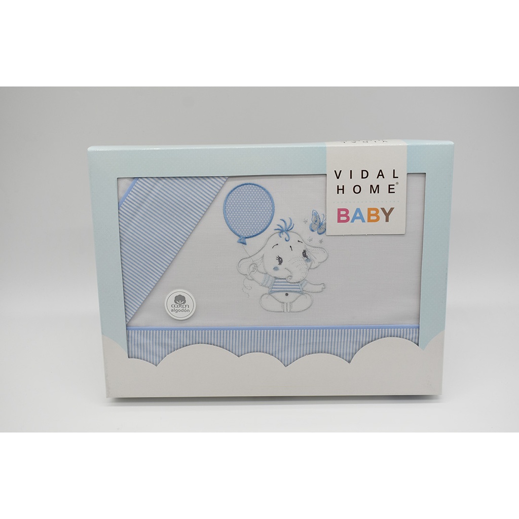 JUEGO DE SABANAS TELA 260 BLANCO/AZUL VIDAL HOME BABY