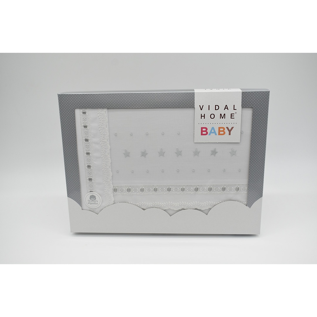 JUEGO DE SABANAS TELA 0527-130 BLANCO/GRIS VIDAL HOME BABY