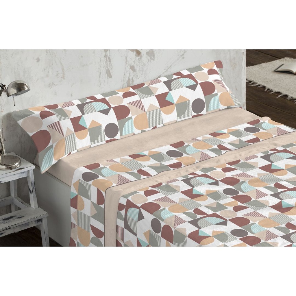 JUEGO DE SABANAS CORALINA 769 BEIGE BURRITO BLANCO