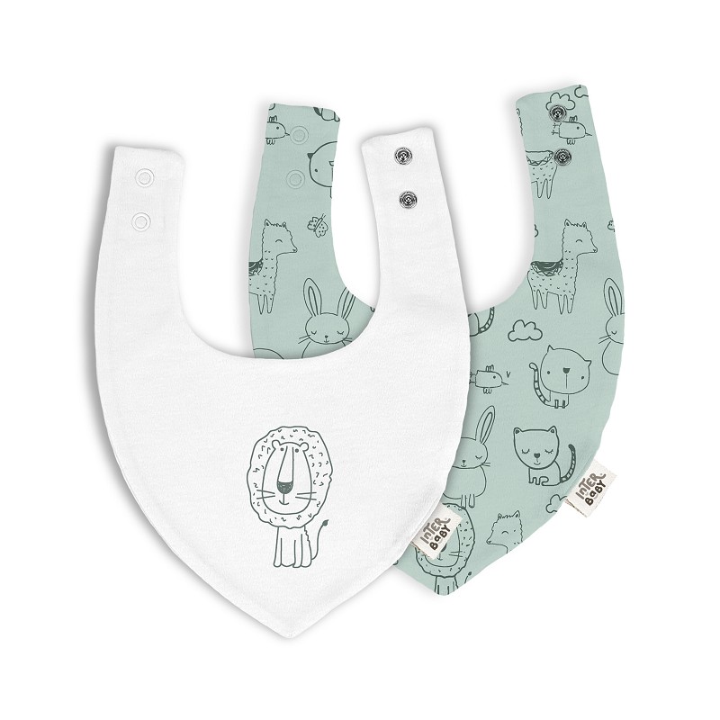 PACK 2 BABEROS BANDANA ANIMALITOS VERDE INTERBABY