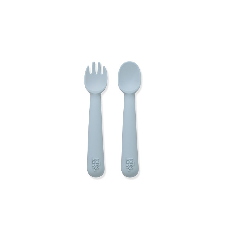 CUCHARA Y TENEDOR SILICONA S1009-73 AZUL GRISÁCEO INTERBABY