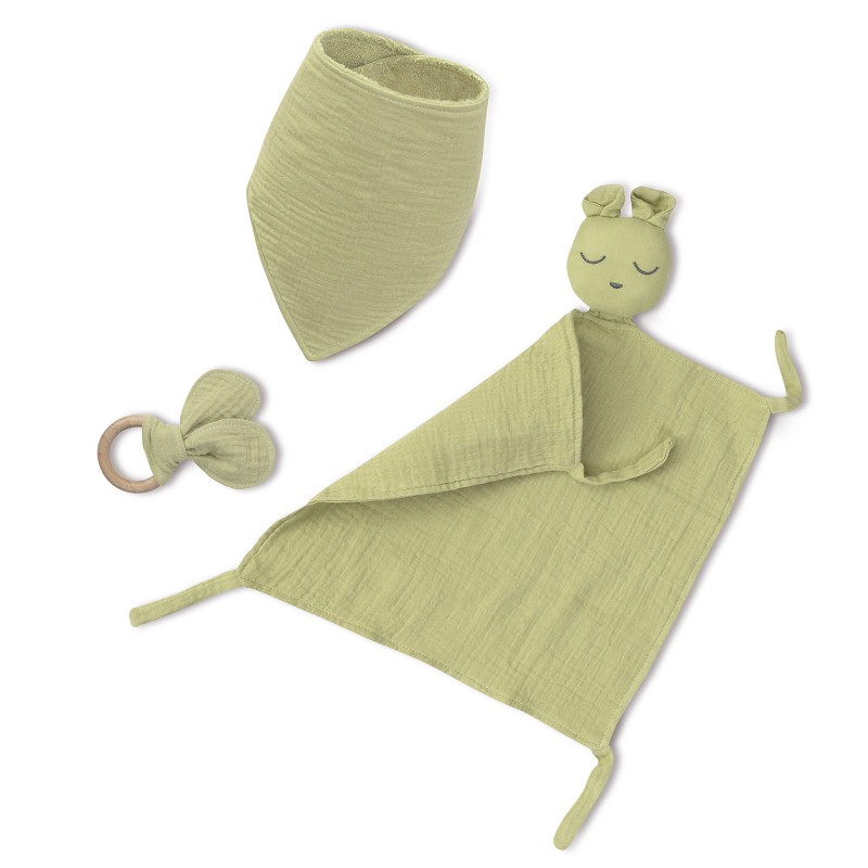 SET DOU DOU+BANDANA+MORDEDOR MUSELINA OSO VERDE OLIVA INTERBABY