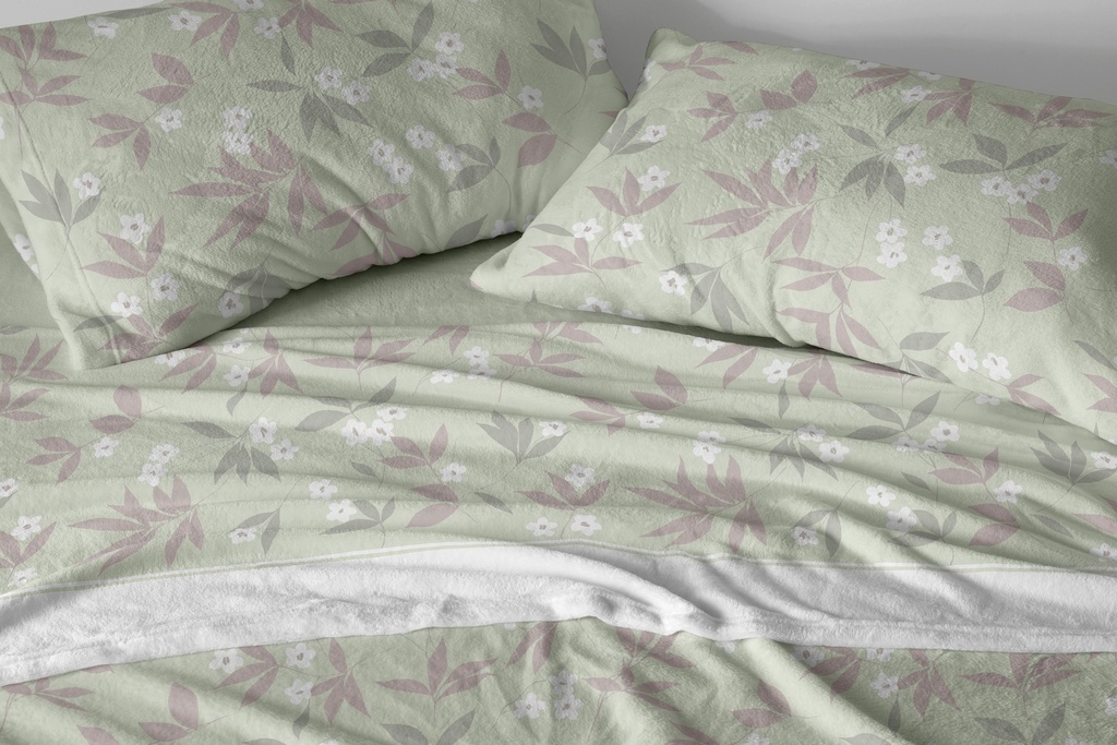 JUEGO SABANAS CORALINA 985 VERDE BURRITO BLANCO