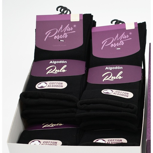 [3498] PACK 12 CALCETINES MUJER ALGODON RULO 3498 NEGRO POSETS