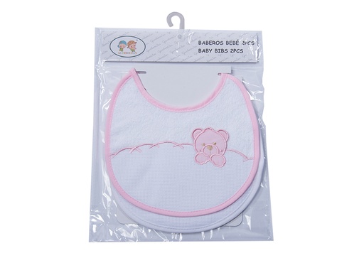 [9802-BLANCOROSA] PACK 2 BABEROS PARA BORDAR 9802 BLANCO-ROSA GAMBERRITOS