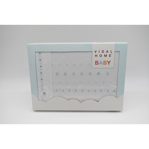 JUEGO DE SABANAS TELA 0527-130 BLANCO/AZUL VIDAL HOME BABY