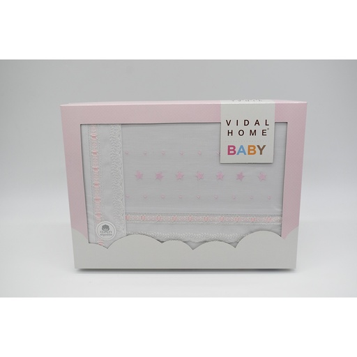 JUEGO DE SABANAS TELA 0527-130 BLANCO/ROSA VIDAL HOME BABY